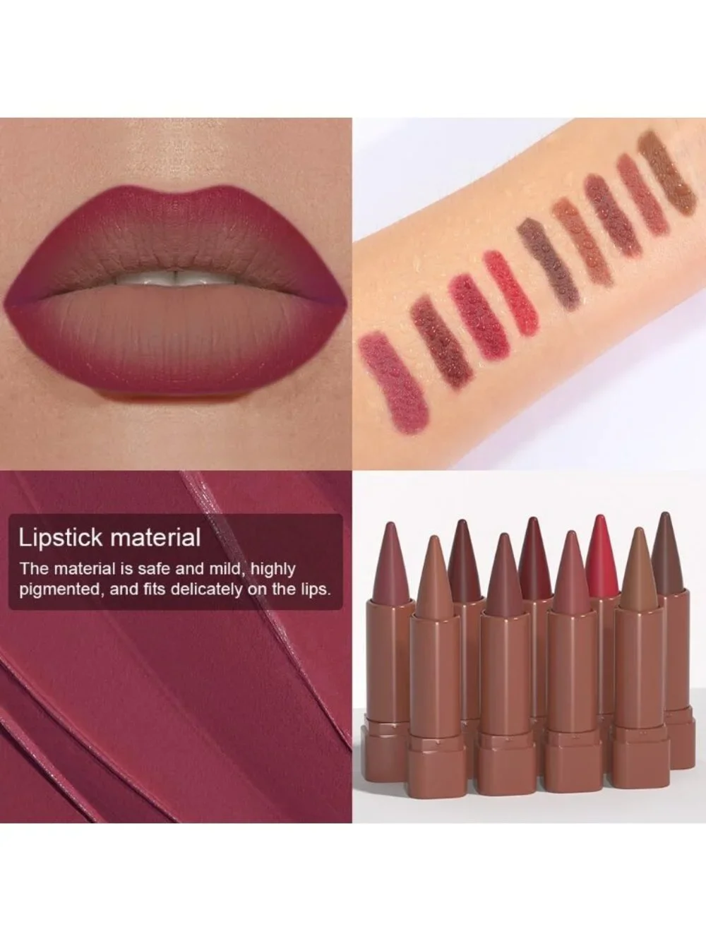 Women 1Pcs-A09# Deep Mauve Shimmery Metallic Cone-Tip Glitter Lipstick Lip Liner